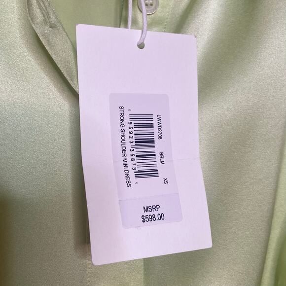 Frame Strong Shoulder Silk Mini Dress in Bright Peridot - Picture 4 of 7